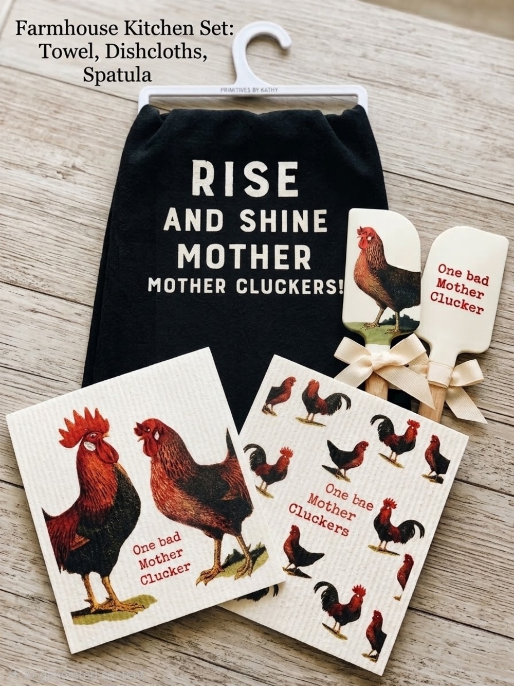 Mother Clucker Gift Bundle From PRIMATIVES BY KATHY Towel Spatula Dishclothes
